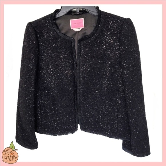 Kate Spade Tinsel Fringe Edge Open Blazer 12 Black NWOT - Picture 1 of 8
